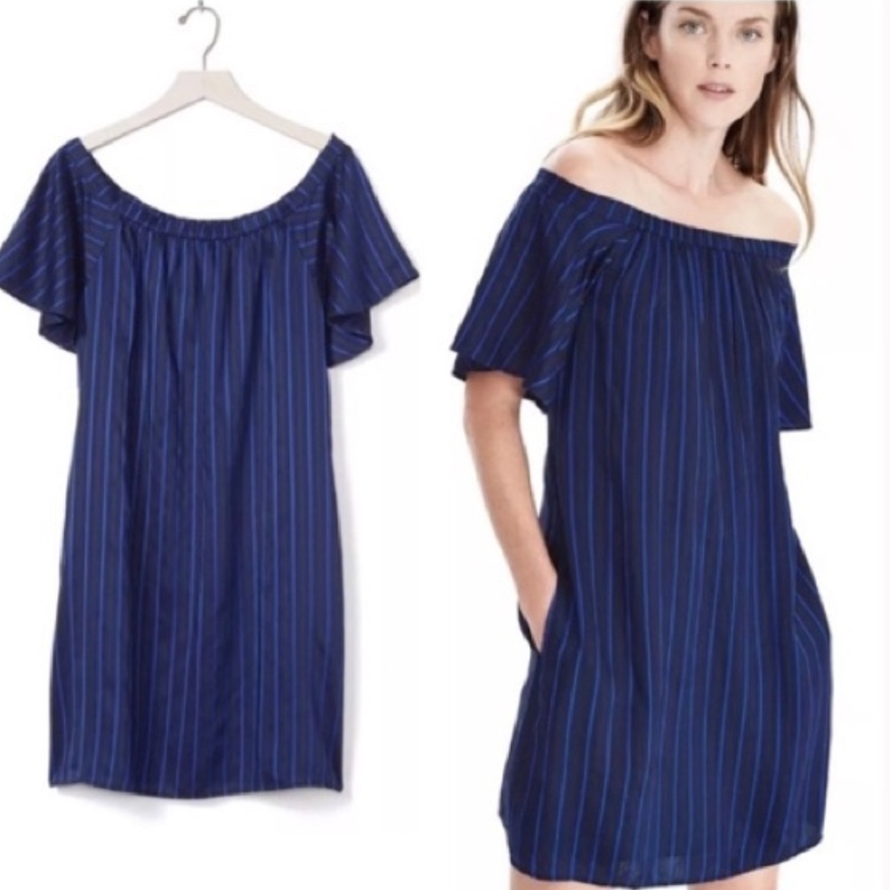Off The Shoulder Striped Silk Dress